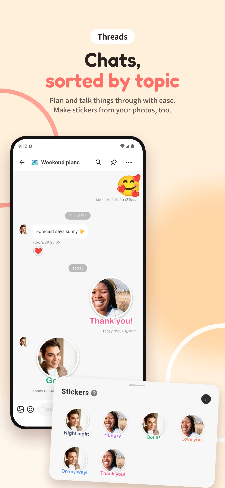 Threads: chats, sorted by topic